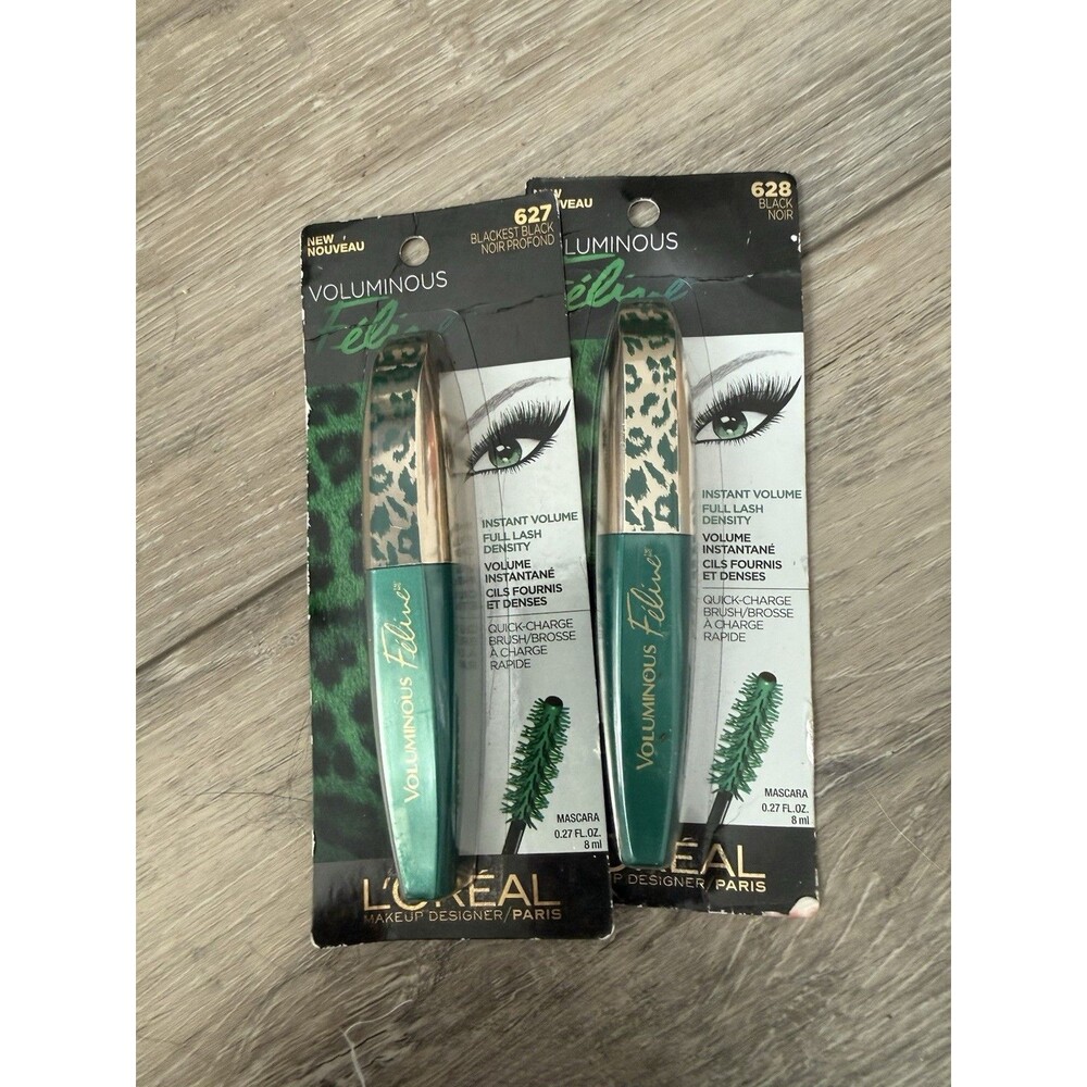 2 Pack L’Oreal Voluminous Feline Mascara 633 Blackest Noir 628 Black Sealed